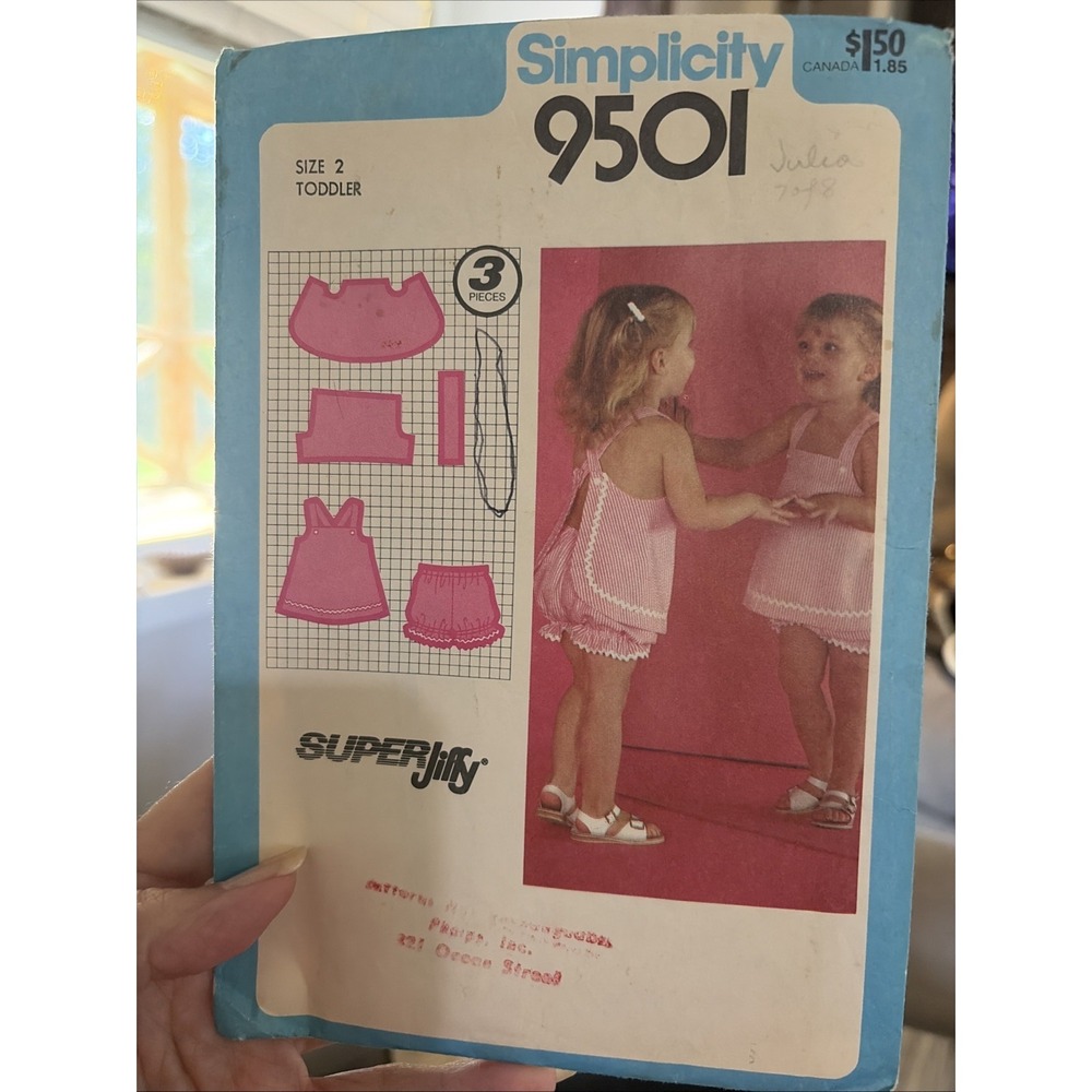 Vintage 80s Simplicity 9501 Toddler Girls Sundress Bloomers Pattern Size 2 Cut